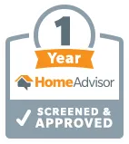 A logo for a 1 year home advisor screened and approved.