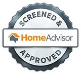 A screened and approved home advisor logo on a white background.